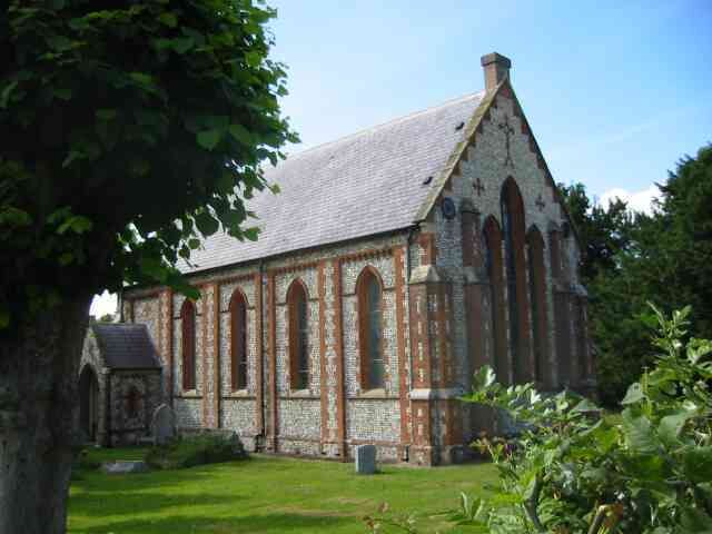 St Mary Magdelene at Flaunden. An interesting use of flint infill to the brick quoins