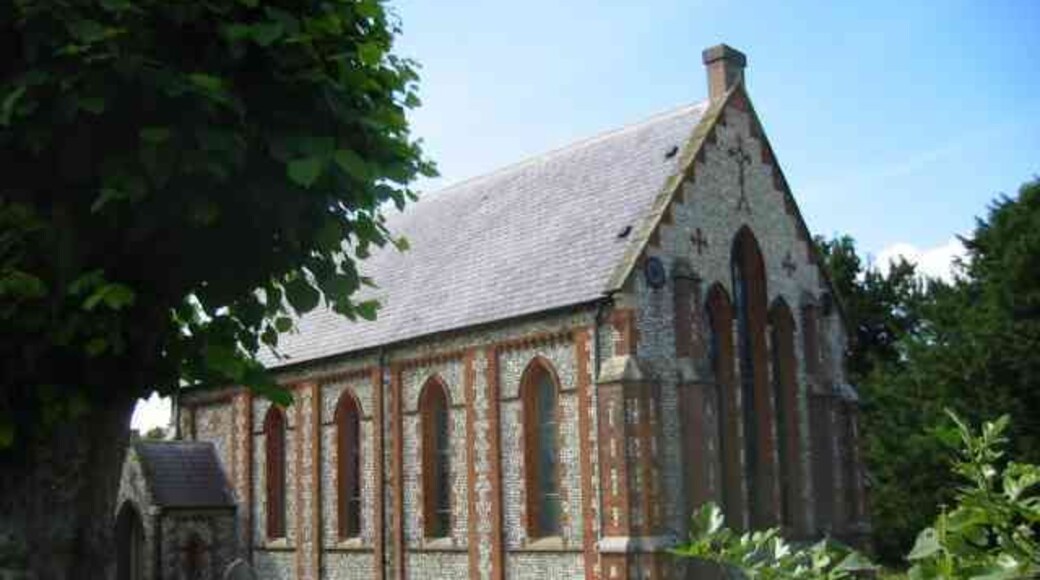 St Mary Magdelene at Flaunden. An interesting use of flint infill to the brick quoins