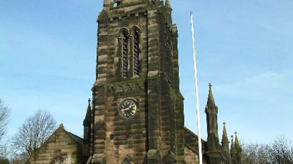 Holy Trinity parish church, Bickerstaffe, Lancashire, seen from the southwest