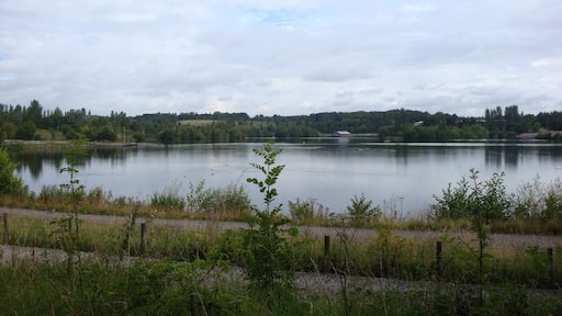 American Adventure - Looking over lake towards site of log flume after demolition