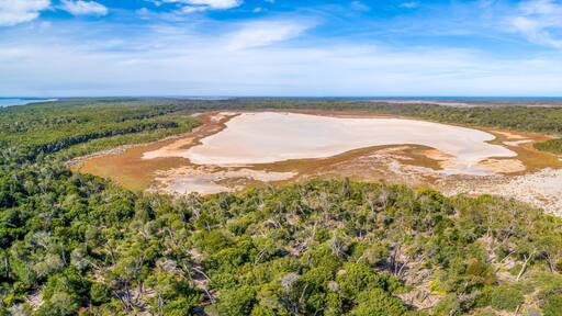 Aerial panorama of The Lakes National Park in Gippsland, Australia
