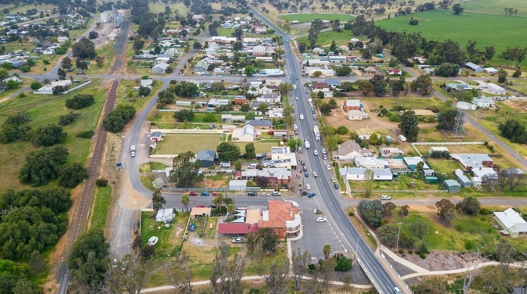 Aerial view over the Loddon River and town of Bridgewater