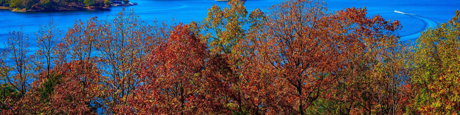 Tranquil autumn landscape along the Osage River and Lake Ozarks in Miller County, Missouri, United States