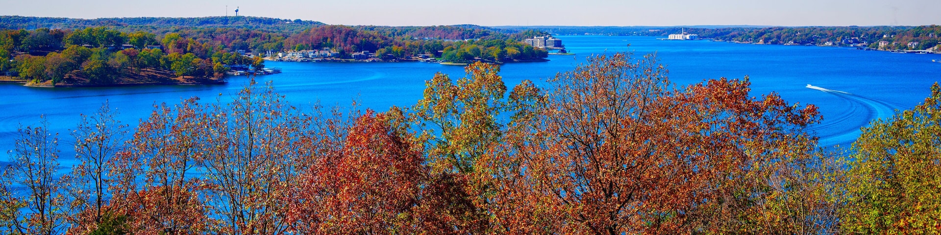 Tranquil autumn landscape along the Osage River and Lake Ozarks in Miller County, Missouri, United States