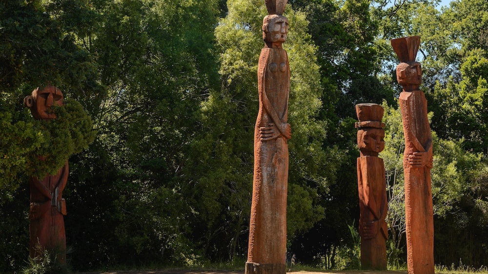 Chamemules, wooden statues at Nielol hill, Temuco (Chile)