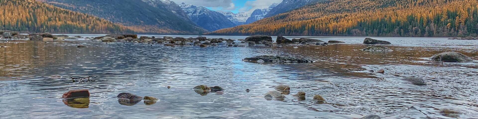Montana 😍 #Mybackyard #adventure #bowmanlake #montana #mountains #snow #fall #trees