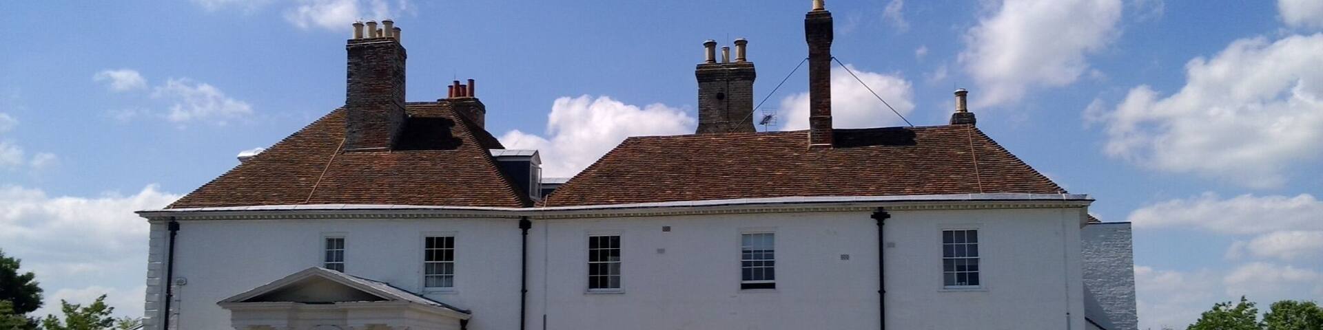 This house stands in the corner of the King George's Field (part of the former Mount Field) on London Road, Ospringe, Faversham, Kent, England. It looks like it ought to have some history but all I can find is this estate agent's page which tells us that it is divided into 16 flats.