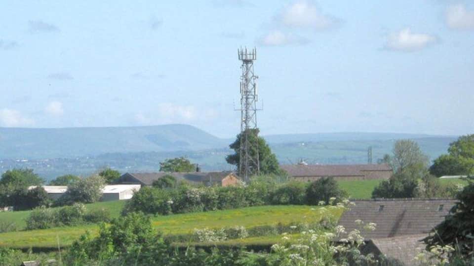Communications mast behind Holt Lane farm