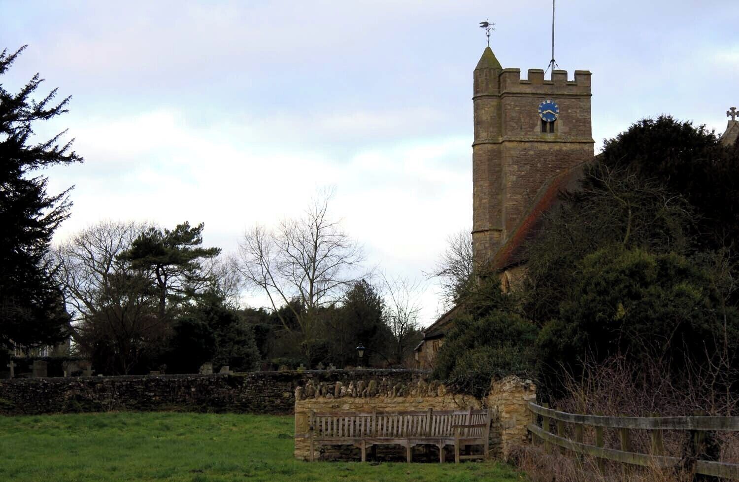 Hillcroft Millennium Green, Stanton St John, Oxfordshire, with the tower of St John the Baptist parish church on the right