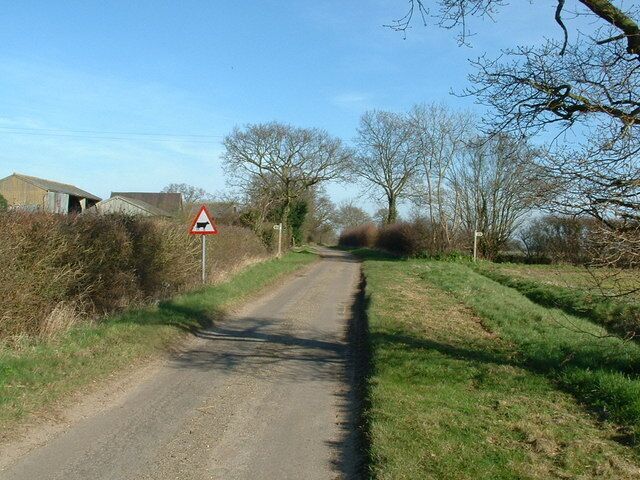 Bartholomews Lane Wenhaston Looking north along Bartholomews Lane towards the farm. The footpath from Wenhaston to Halesworth can be seen crossing the lane.