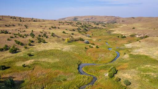 stream meandering in Nebraska Sandhills - North Fork of Dismal River, early fall aerial view