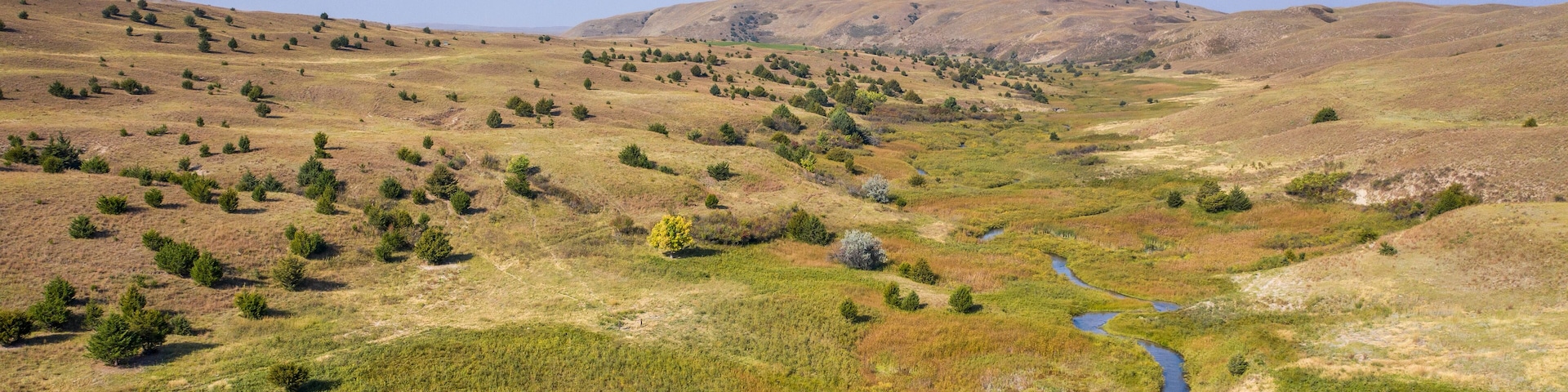 stream meandering in Nebraska Sandhills - North Fork of Dismal River, early fall aerial view