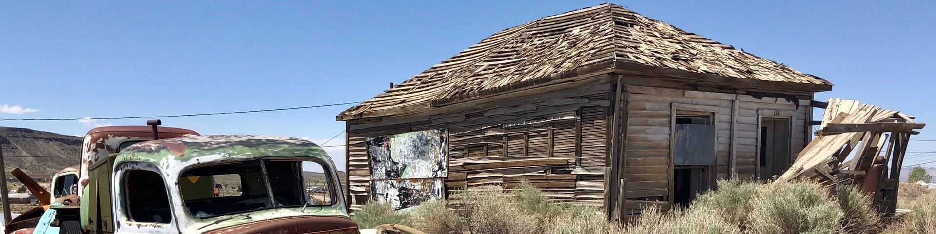 The discovery of Gold here in the early 1900’s made this town the largest in Nevada. Today it is ‘almost’ a ghost town with a population just short of 300. Parts of the town have been restored and other parts look like this.