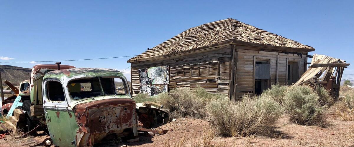 The discovery of Gold here in the early 1900’s made this town the largest in Nevada. Today it is ‘almost’ a ghost town with a population just short of 300. Parts of the town have been restored and other parts look like this.