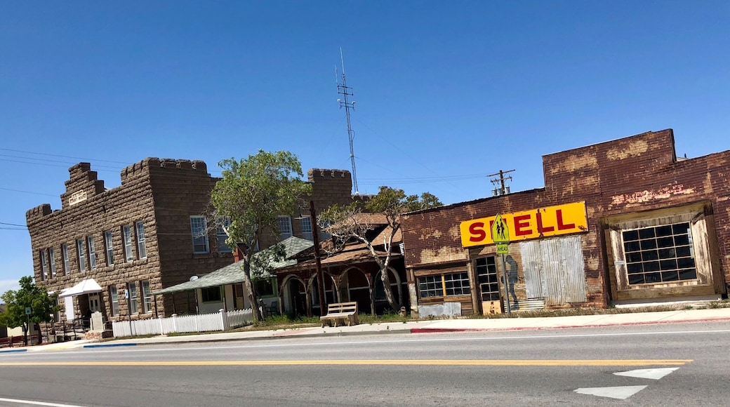 Highway 95 as it travels through town. It follows the original roadbed of the Las Vegas & Tonopah Railroad, one of 5 rail lines that came through town during its boom days.