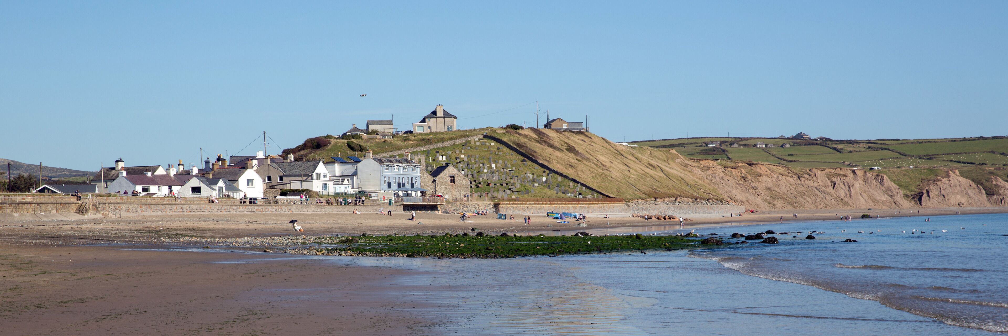 Aberdaron beach Llyn Peninsula Gwynedd Wales popular coast seaside town panoramic view