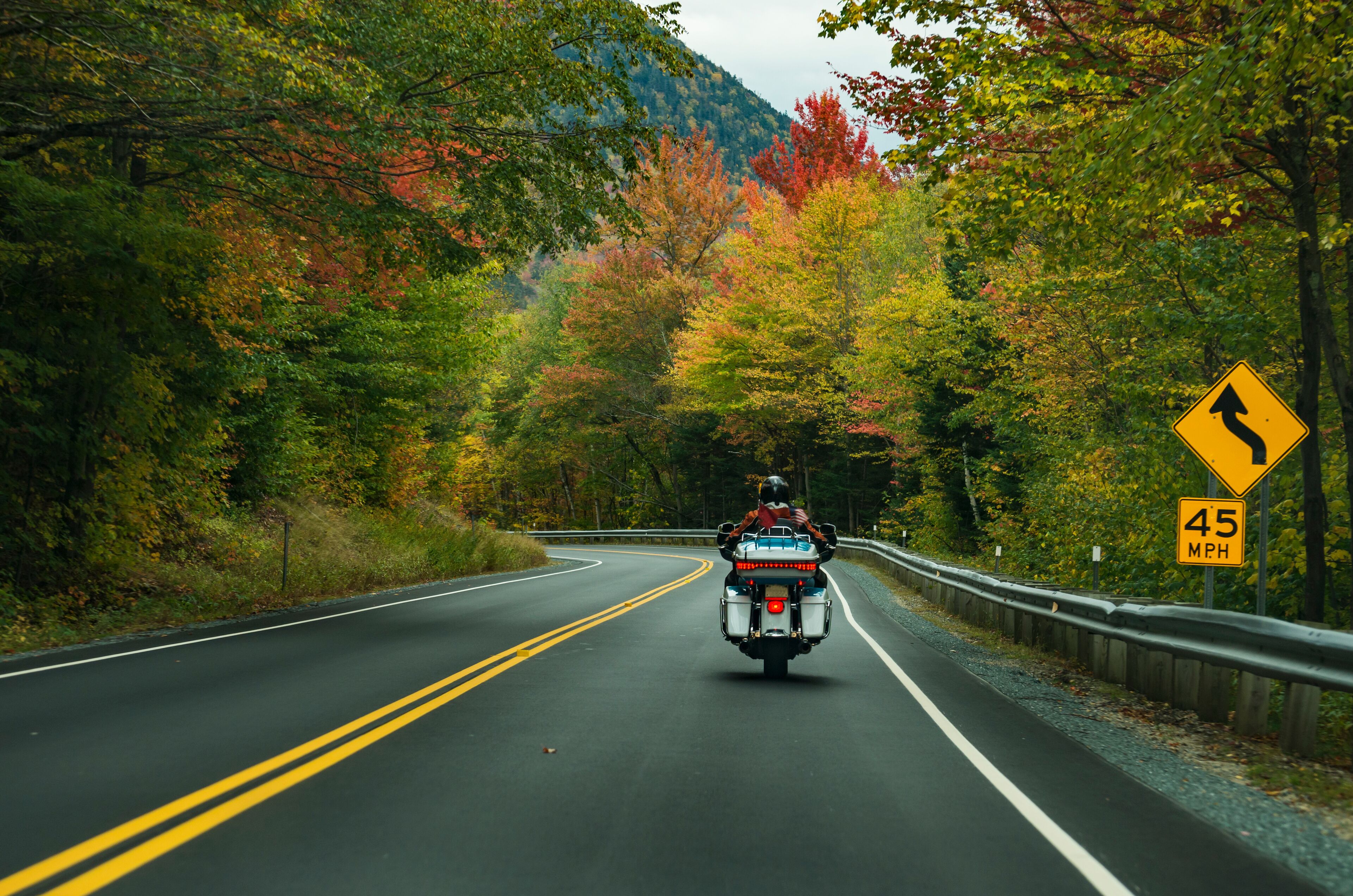 Motorcycle driving on the road on the White Mountains