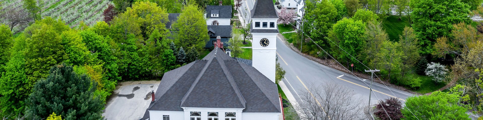 Aerial view of Hollis, New Hampshire in late spring