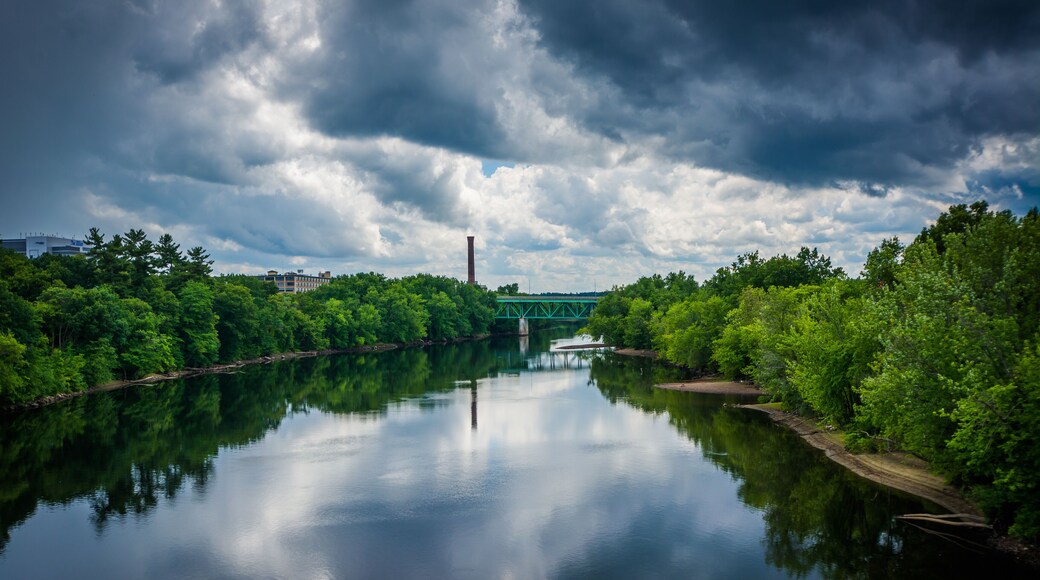 Storm clouds over the Merrimack River, in Manchester, New Hamps