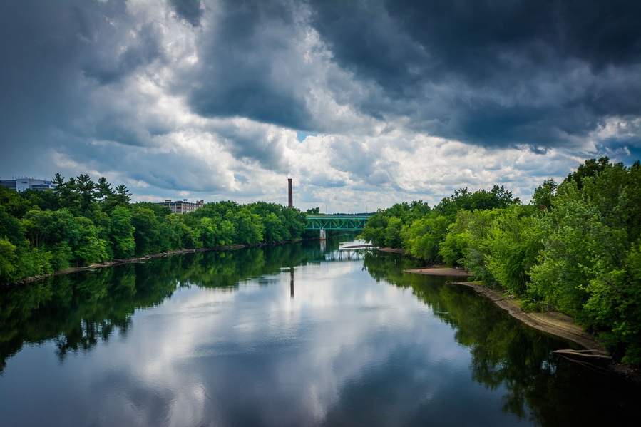 Storm clouds over the Merrimack River,  in Manchester, New Hamps