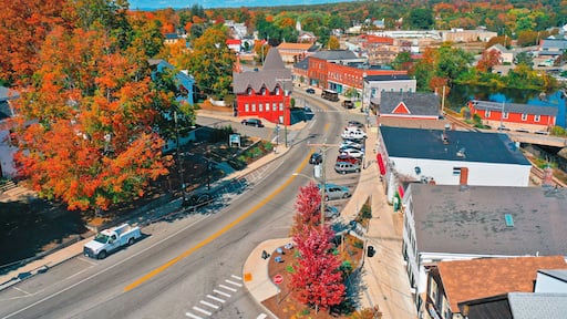 Aerial Drone Photography Of Downtown Somersworth, NH (New Hampshire) During The Fall Foliage Season