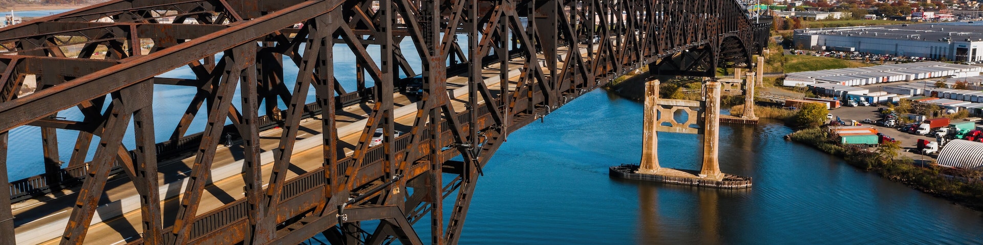 Aerial of Historic Pulaski Skyway - Hackensack River - New Jersey