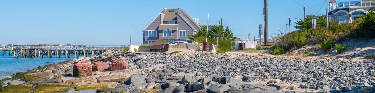 Oceanfront residential houses at Longport Point, Longport, New Jersey NJ, USA. Longport is the southernmost town of Absecon Island near Atlantic City.
