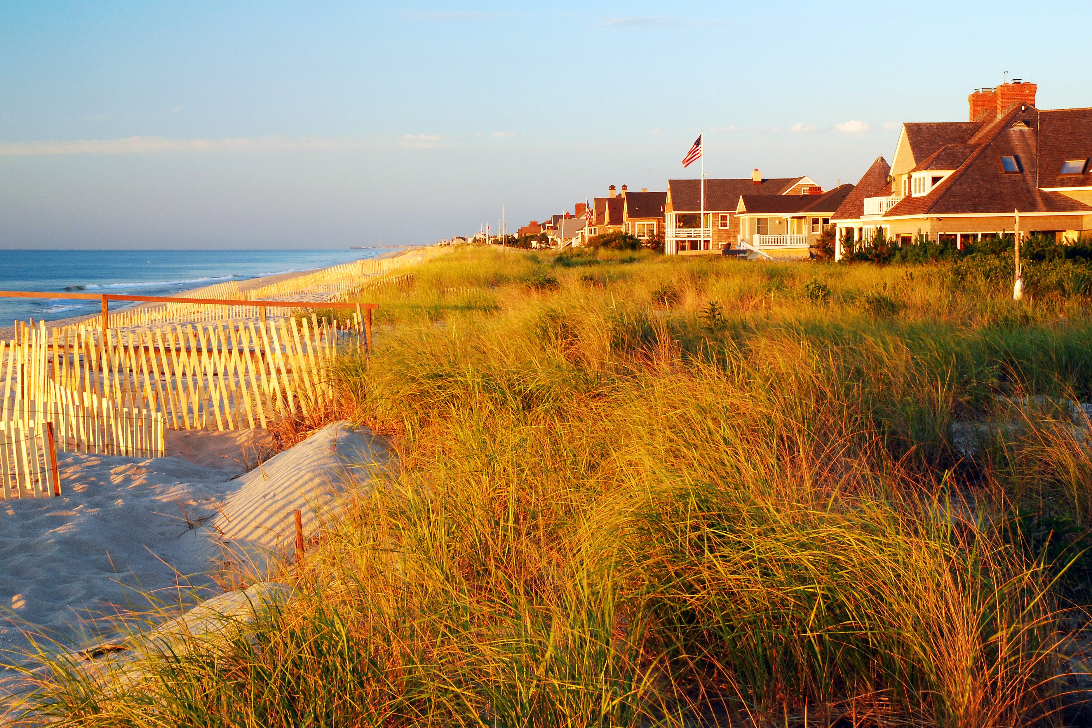 Luxury beachfront homes are built up to the dunes along the Jersey Shore