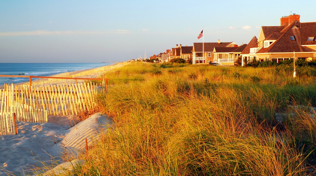 Luxury beachfront homes are built up to the dunes along the Jersey Shore