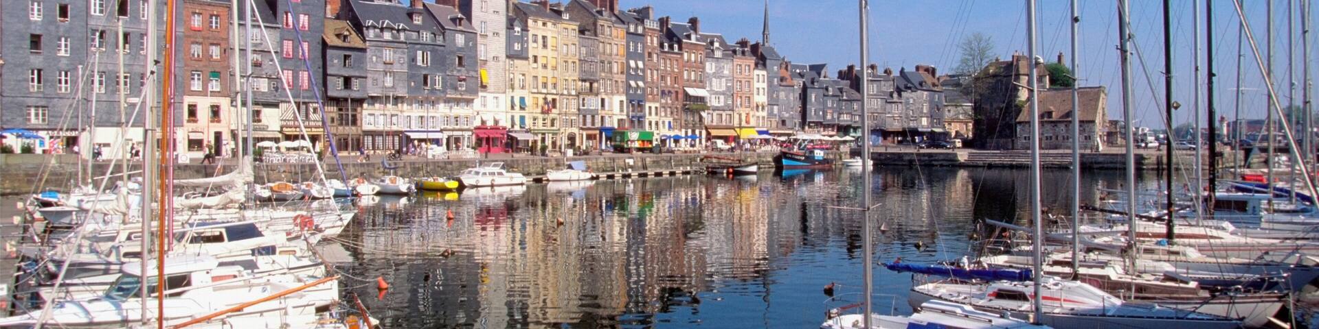 Sailboats docked at Normandy Harbor, North Honfleur, France