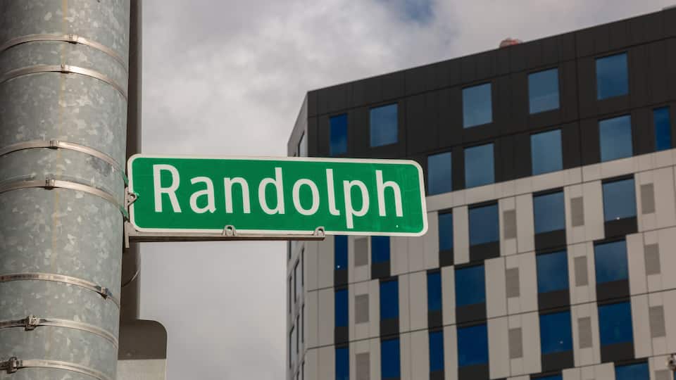 Sign for Randolph Street, of the Randolph Street Commercial Buildings Historic District in downtown Detroit, Michigan.