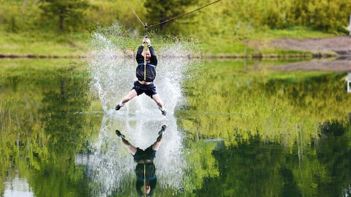 Soaring over Beaver Mines Lake on a zipline is fun for the young and young at heart. A part of the Scout Camp this ride will make your heart beat, and maybe some wet feet. #Adventure