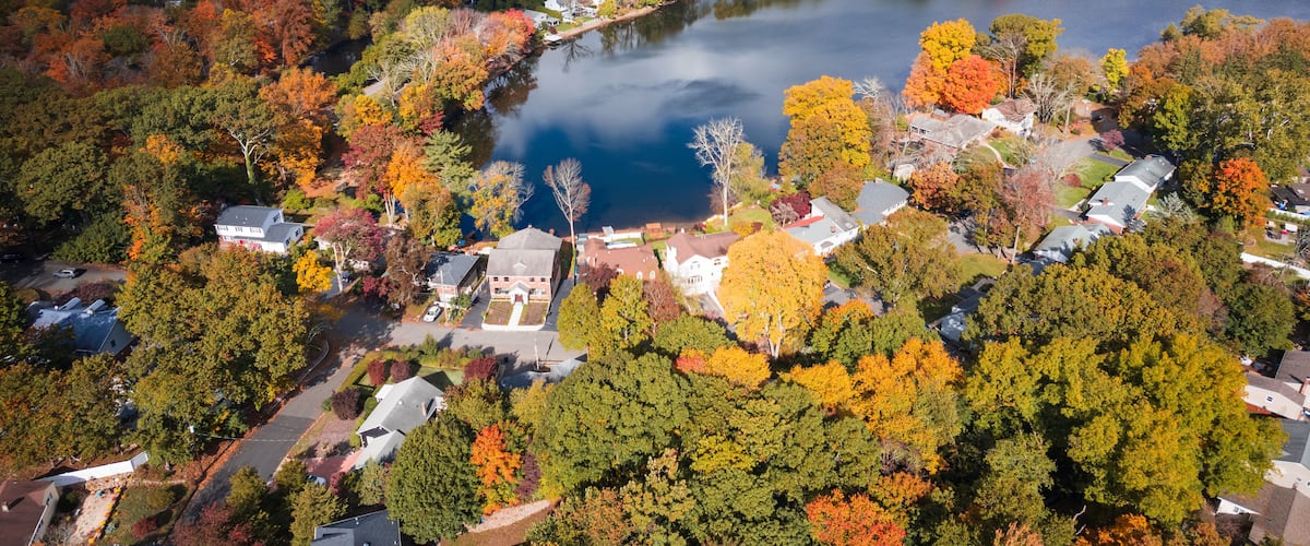 Aerial Drone of Autumn in Mahwah New Jersey