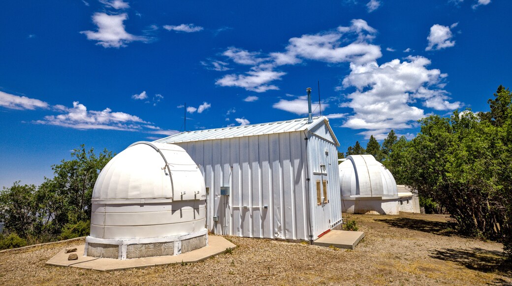 Telescope enclosures are scattered across the ridgeline at 9200 ft., Sunspot Solar Observatory is home to gorgeous vistas, historical landmarks, and one of the largest active solar telescopes.