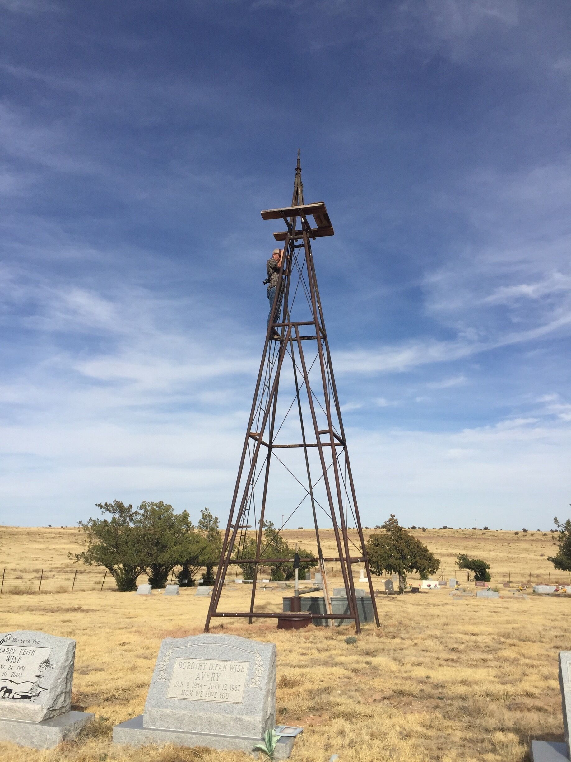 This lovely little cemetery contains the remnants of past inhabitants of the area as well as the windmill that drew water from the well and a potters field for the destitute a climb to the towers top provides far-reaching views of this beautiful portion of rural New Mexico. 