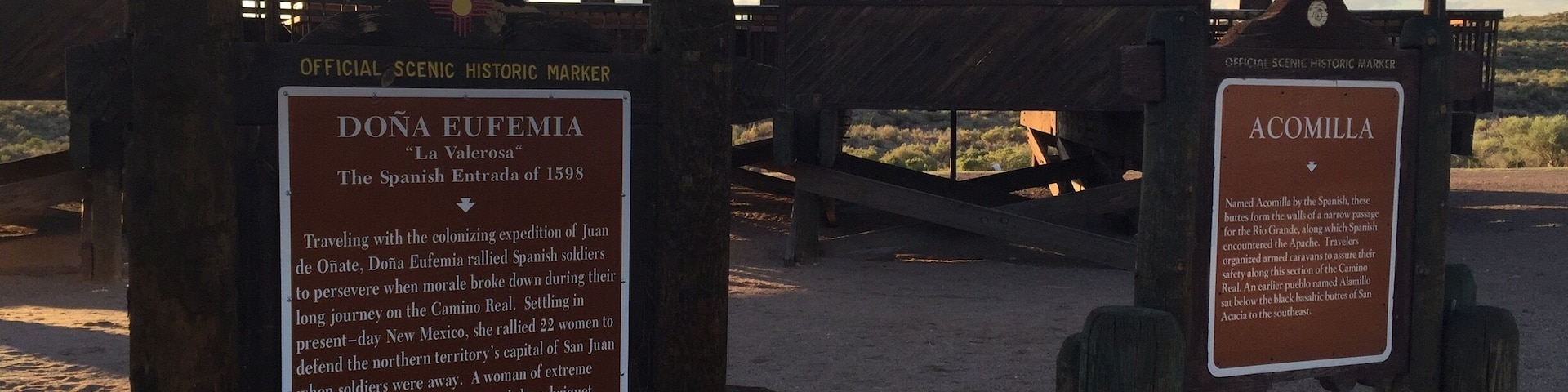 This lovely and unique rest area along Interstate 25 in central New Mexico appears even more intriguing during the Golden Hour. It includes information about early users of el Camino Real, including Dona Eufemia who traveled with the infamous Juan de Onate.