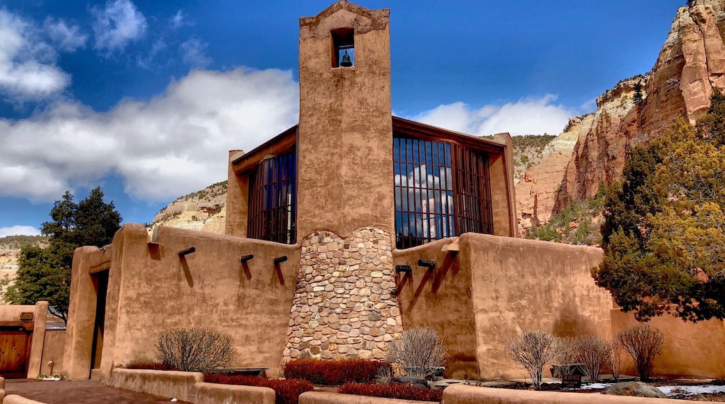 Christ in the desert monastery in northern New Mexico near Abiquiu was founded in 1964 by Aelred Wall. The monastery is only accessible by traveling 13 miles down a dirt forest service road. The monks make soaps, candles and beer.