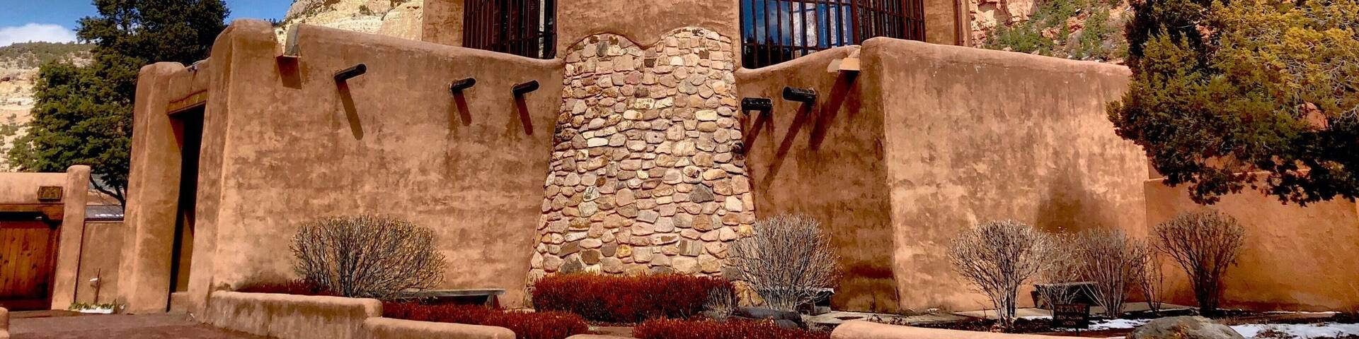 Christ in the desert monastery in northern New Mexico near Abiquiu was founded in 1964 by Aelred Wall. The monastery is only accessible by traveling 13 miles down a dirt forest service road. The monks make soaps, candles and beer.