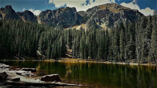 The first Trampas Lake, a beautiful alpine lake group in Northern New Mexico, situated in rising peaks of the southern most park of the Rocky Mountains.