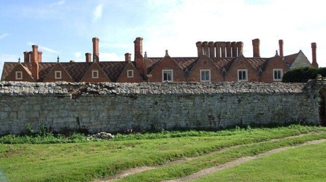 Dinton Hall. Only the upper storey of this tremendous Tudor mansion can be seen from the lane due to the high, very solid stone wall. It is next to 247492 on the lane from Dinton to Upton.