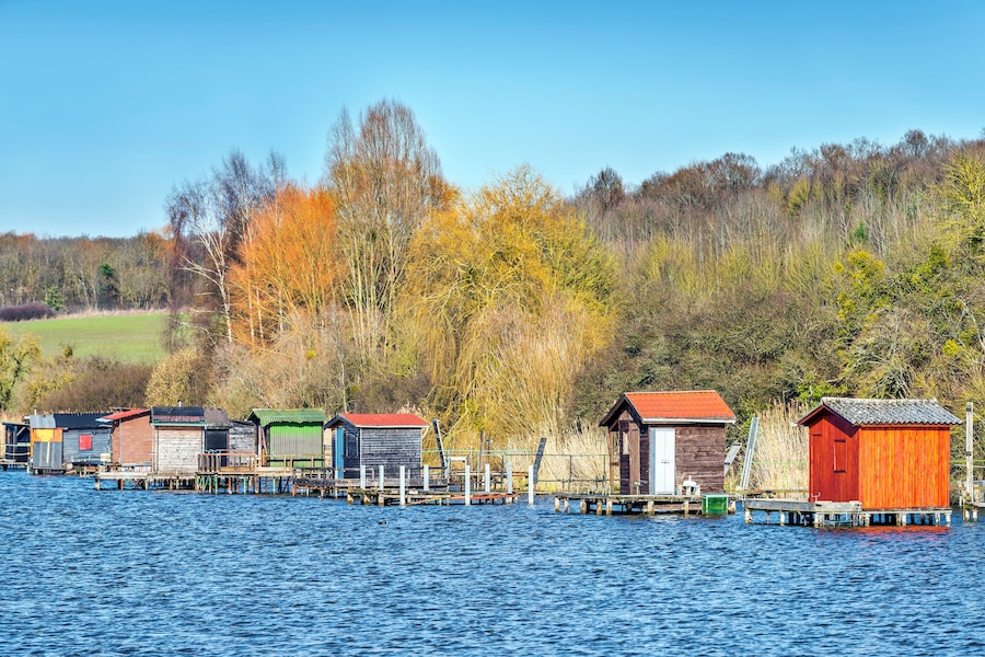 Fisherman huts on stilts at Puttelange-aux-Lacs