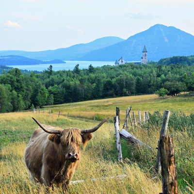 A beautiful view of the Saint Benedict Abbey in the Eastern Townships of Quebec. You can tour part of the Abbey, and the monks make and sell cheese, preserves and cider.