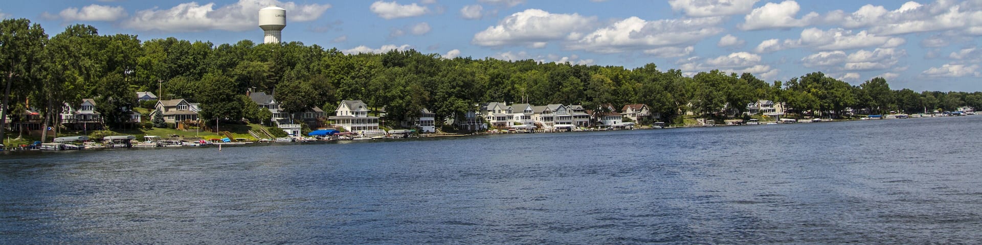 A water tower as seen from the Conesus finger lake in upstate New York, USA; Shutterstock ID 534588259; Purchase Order: -
