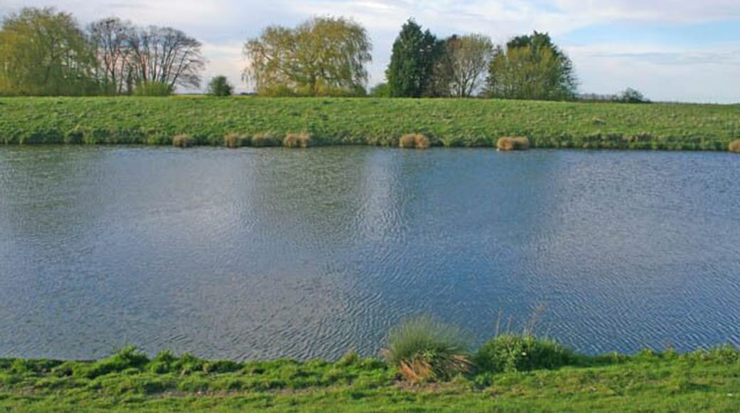 River Witham. Looking across the river from one flood bank to the other The water level in the river is about 2 metres above the surrounding farmland and is controlled by a sluice gate and lock in Boston. See 416479 and 777322. A quiet and pleasant boating route from Lincoln to Boston, there are only 4 locks to negotiate on the 36 mile journey.