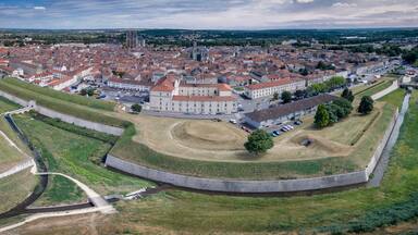 Aerial panorama view of fortified medieval French town Toul