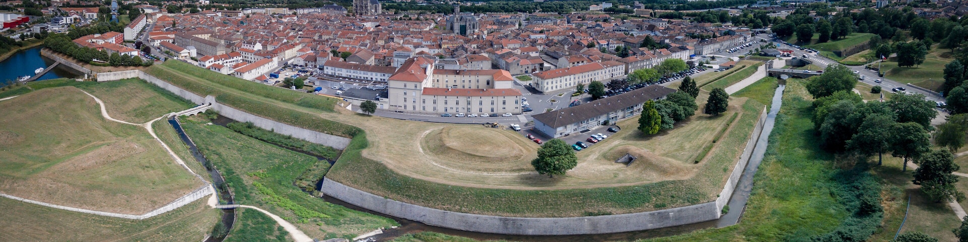 Aerial panorama view of fortified medieval French town Toul