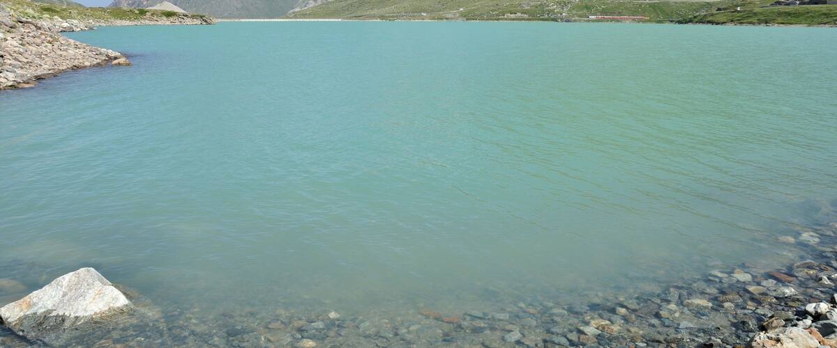 Switzerland, GraubĂŒnden, views along the hiking trail from Bernina Pass to Alp GrĂŒm
