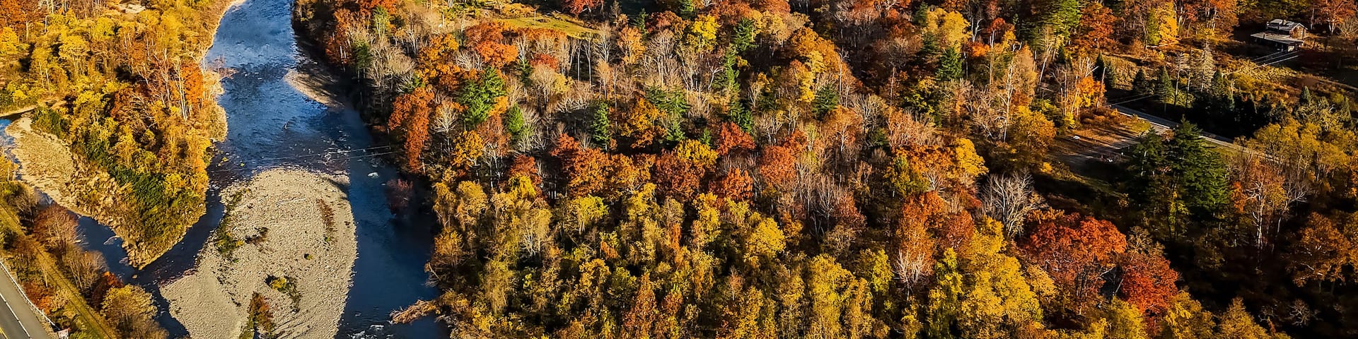 Foliage colors aerial view at Catskills Woodstock in New York