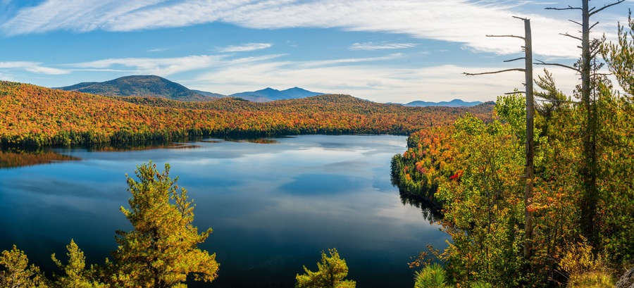 Silver Lake Bog preserve - Autumn view of Silver Lake from the bluffs - Adirondack Mountains new York