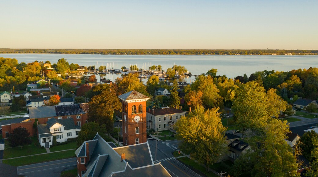 Aerial View Over Downtown Cape Vincent New York Marina Saint Lawrence River
